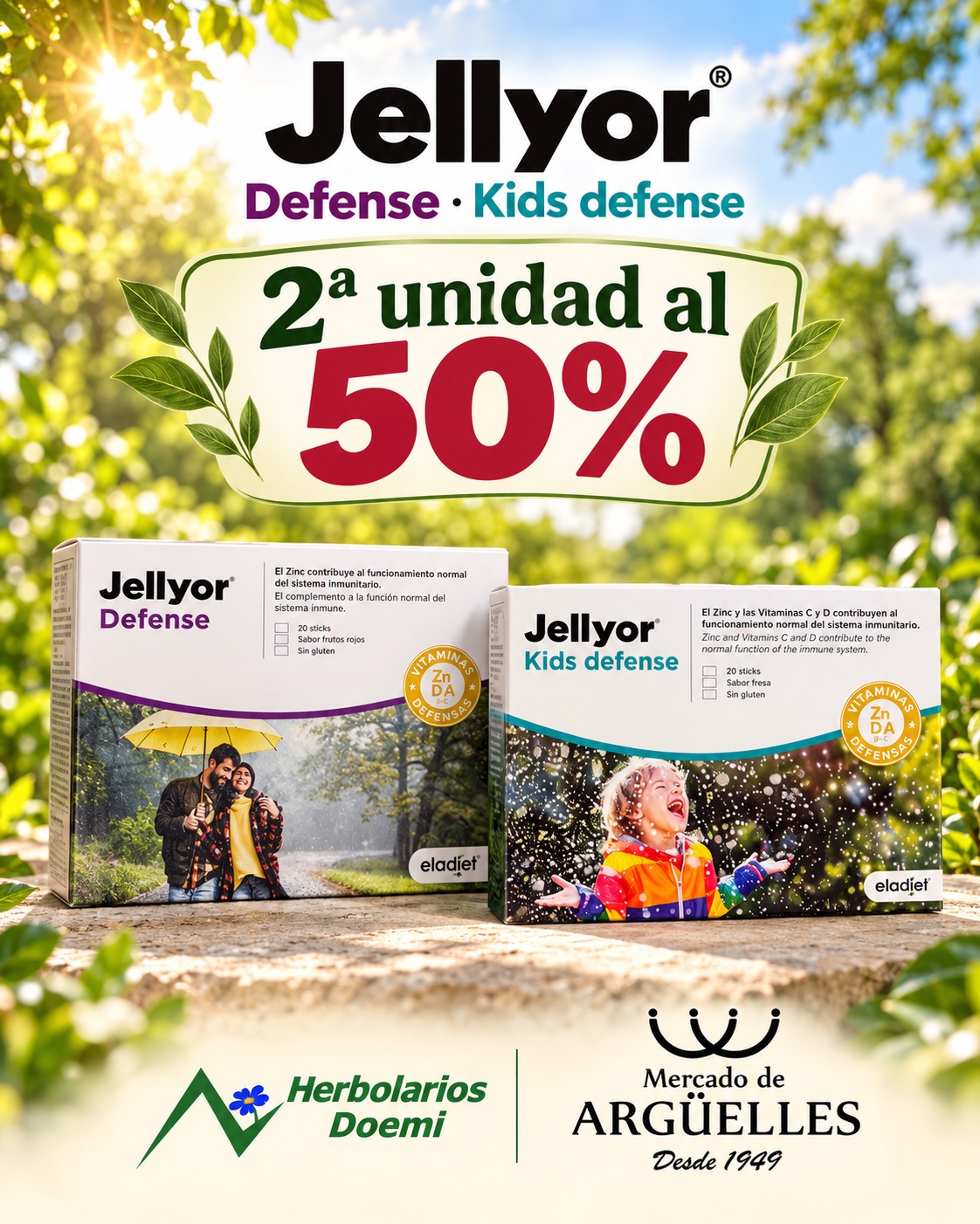 Oferta de Herbolarios Doemi: Jellyor Defense y Kids defense, segunda unidad al 50%